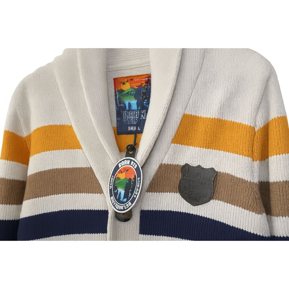 Born Fly Cardigan Sweater Shawl Collar Button Front Mens Small Cotton Elbows NWT - Picture 3 of 6